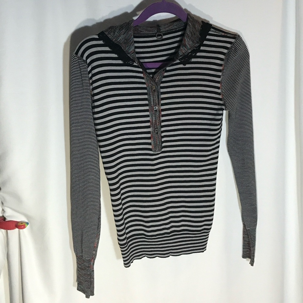 One Girl Who Silk/Cotton Striped Sweater Hoodie, Size Small